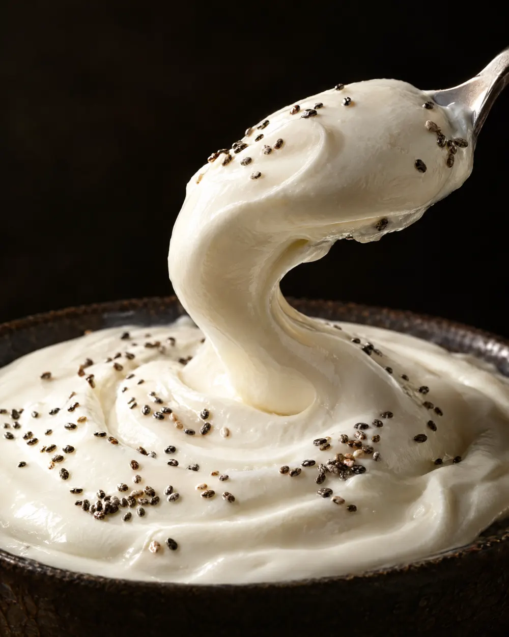 Cremiger Joghurt auf einem Löffel